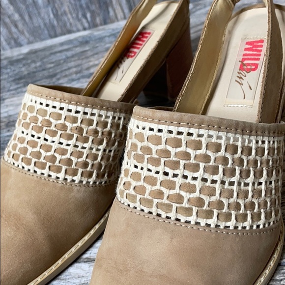 Wild Pair Boho Leather Slip On Basketweave Mule Heels Tan 7.5B - Picture 13 of 15